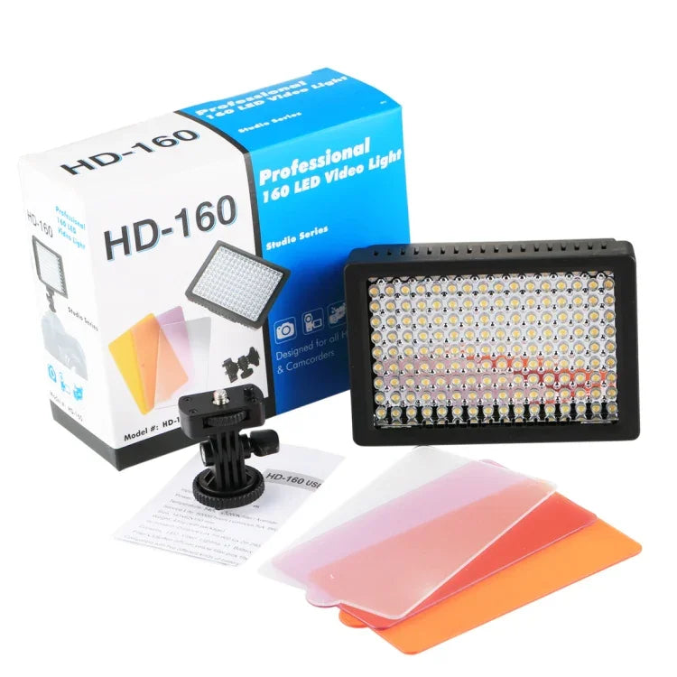 HD-160 白光 LED 攝影燈，適用於 Canon、Nikon DSLR 相機，附 3 片濾光片，HD-160