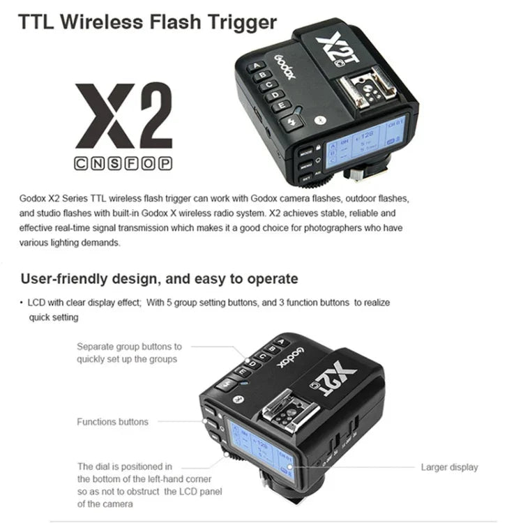 Godox X2T-C E-TTL II藍牙無線閃光燈觸發器，適用於佳能，X2T-C佳能用