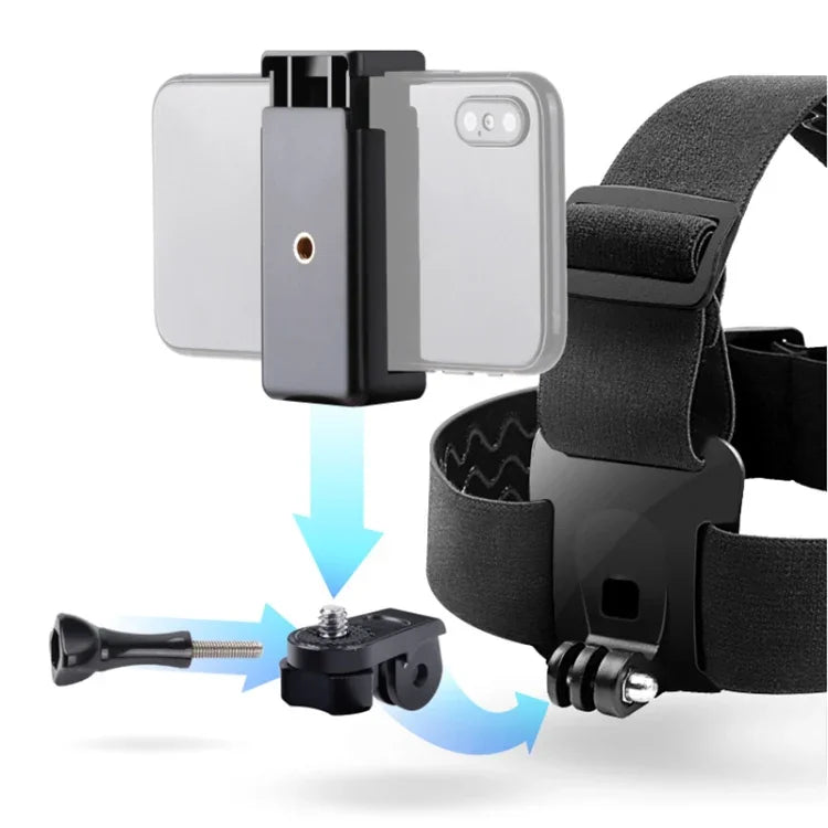 彈性固定帶可調頭帶，附手機夾、螺絲及S型轉接器，適用於GoPro HERO10 Black / HERO9 Black /8 /7 /6 /5、小蟻及其他運動相機、智慧型手機