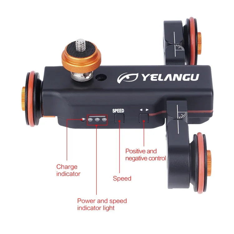 YELANGU L4X 相機輪式滑軌 II 電動軌道滑軌，三輪視頻滑車，附遙控器，適用於 DSLR / 家用 DV 相機、GoPro、智慧型手機，承重：3kg，L4X 滑車黑色