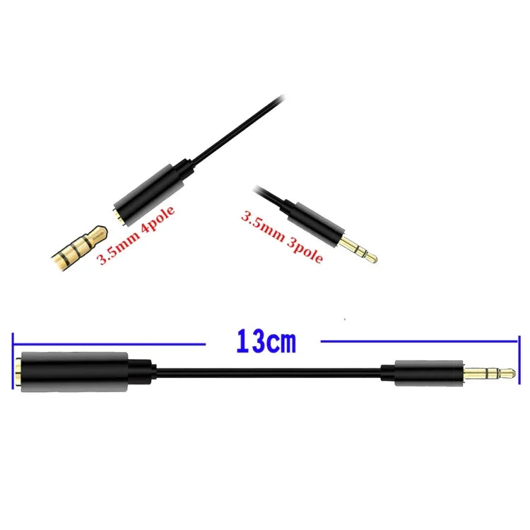 5 件裝 13cm 金屬 3.5mm 音頻 4 極母對 3 極公麥克風轉接線，4 極轉 3 極轉接線