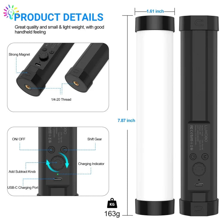 LUXCeO P100 RGB 攝影燈棒 手持補光燈 附遙控器，P100