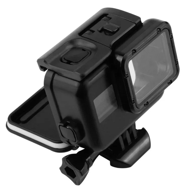 GoPro HERO5 2合1 觸控螢幕背蓋 + 45米防水保護殼（安裝時無需拆卸鏡頭）附扣環基本支架與導螺桿，無需拆卸鏡頭