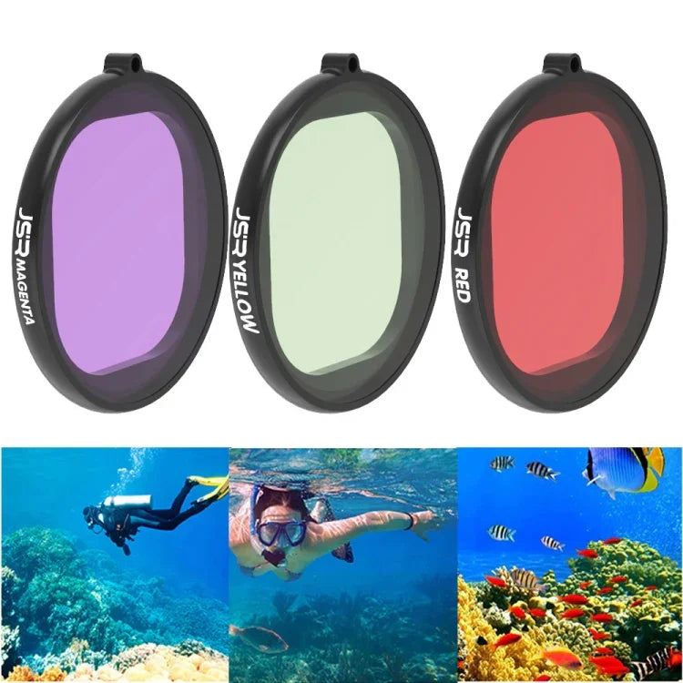 JSR 圓形外殼潛水用 3 合 1 紅+黃+紫濾鏡，適用 GoPro HERO8 Black，3 合 1 彩色濾鏡