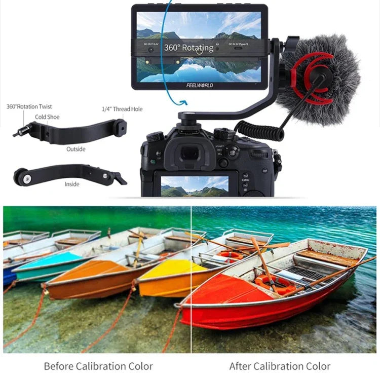 FEELWORLD F5 Pro V4 6 吋觸控螢幕 DSLR 相機外接監視器，3D LUT，4K HDMI 輸入輸出，傾斜支架，F5 Pro V4