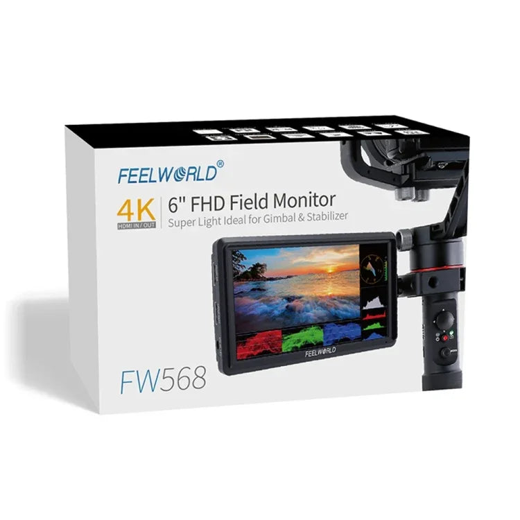FEELWORLD FW568 V3 6 吋 3D LUT DSLR 相機外接監視器，IPS 全高清 1920 x 1152，支援 HDMI 輸入輸出，傾斜支架