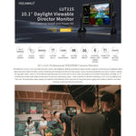 FEELWORLD LUT11S 10.1 吋超高亮度 2000nit 觸控螢幕 DSLR 攝影機現場監視器，3G-SDI 4K HDMI 輸入輸出 1920 x 1200 IPS 面板，LUT11S