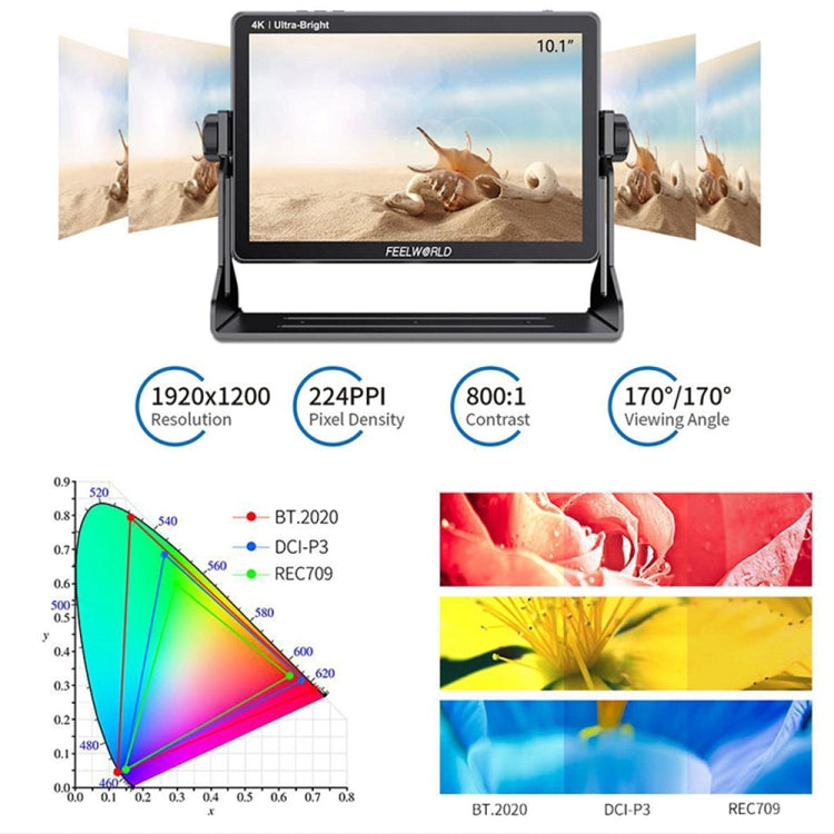 FEELWORLD LUT11S 10.1 吋超高亮度 2000nit 觸控螢幕 DSLR 攝影機現場監視器，3G-SDI 4K HDMI 輸入輸出 1920 x 1200 IPS 面板，LUT11S