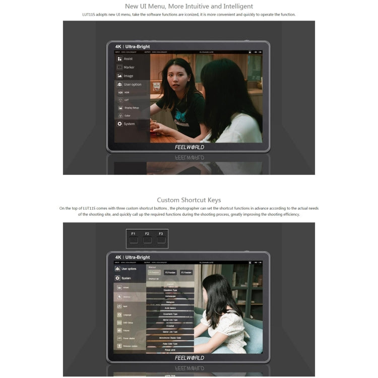 FEELWORLD LUT11S 10.1 吋超高亮度 2000nit 觸控螢幕 DSLR 攝影機現場監視器，3G-SDI 4K HDMI 輸入輸出 1920 x 1200 IPS 面板，LUT11S