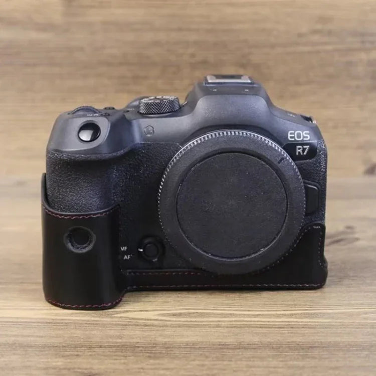 適用 Canon EOS R7 1/4 吋螺紋 PU 皮革相機半套底座，適用 Canon EOS R7