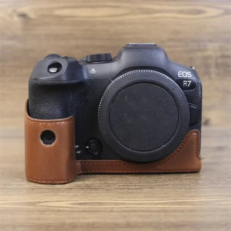 適用 Canon EOS R7 1/4 吋螺紋 PU 皮革相機半套底座，適用 Canon EOS R7