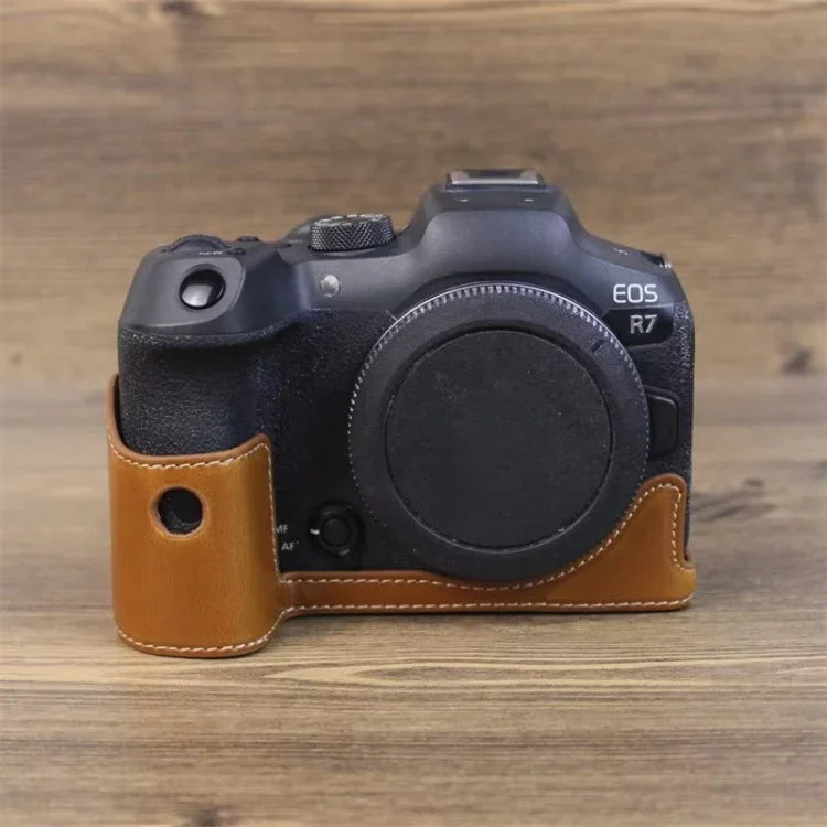 適用 Canon EOS R7 1/4 吋螺紋 PU 皮革相機半套底座，適用 Canon EOS R7