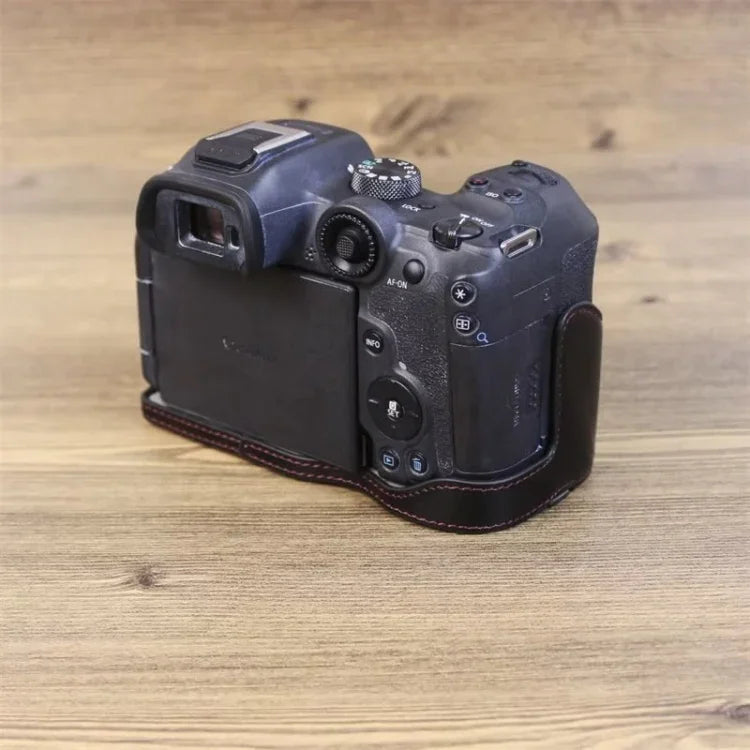 適用 Canon EOS R7 1/4 吋螺紋 PU 皮革相機半套底座，適用 Canon EOS R7
