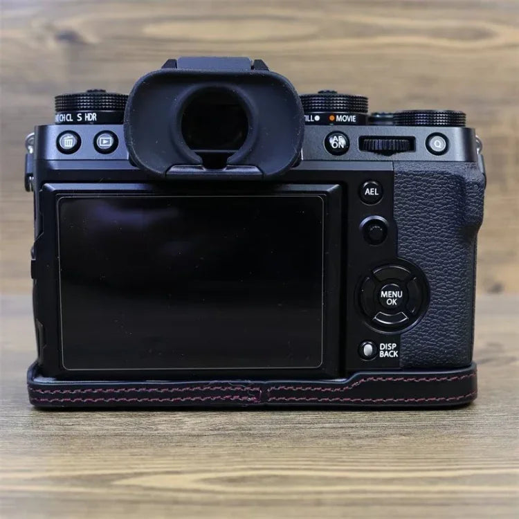 適用於 FUJIFILM X-T5 1/4 英寸螺紋 PU 皮革相機半套底座，適用於 FUJIFILM X-T5
