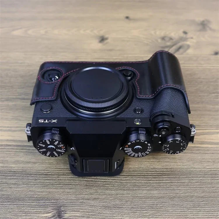 適用於 FUJIFILM X-T5 1/4 英寸螺紋 PU 皮革相機半套底座，適用於 FUJIFILM X-T5