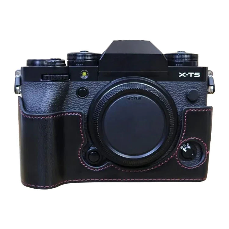 適用於 FUJIFILM X-T5 1/4 英寸螺紋 PU 皮革相機半套底座，適用於 FUJIFILM X-T5