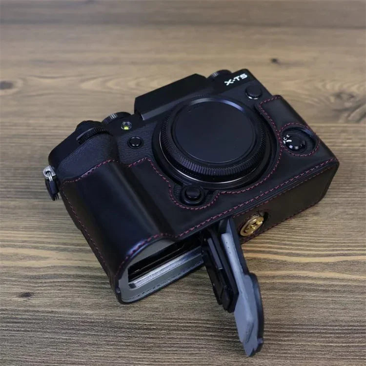 適用於 FUJIFILM X-T5 1/4 英寸螺紋 PU 皮革相機半套底座，適用於 FUJIFILM X-T5