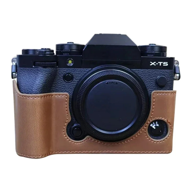 適用於 FUJIFILM X-T5 1/4 英寸螺紋 PU 皮革相機半套底座，適用於 FUJIFILM X-T5