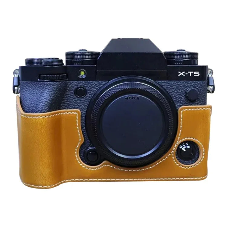 適用於 FUJIFILM X-T5 1/4 英寸螺紋 PU 皮革相機半套底座，適用於 FUJIFILM X-T5