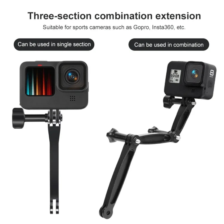 3 合 1 鋁合金關節延長手柄，適用於 GoPro、Insta360、DJI 及其他運動相機，3 合 1