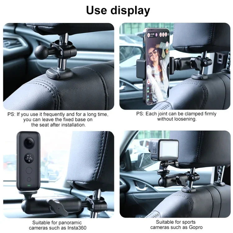 25mm球型雲台車前座把手固定支架，含三腳架轉接座與螺絲，適用GoPro、Insta360、DJI及其他運動相機，25mm 22公分