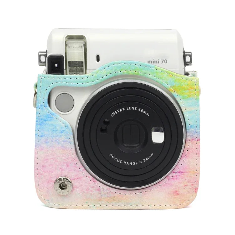 彩虹油畫圖案 PU 皮革相機保護包，適用於 FUJIFILM Instax Mini70 相機，彩虹油畫