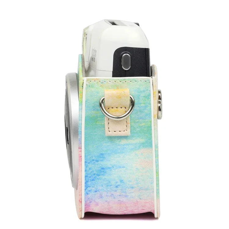 彩虹油畫圖案 PU 皮革相機保護包，適用於 FUJIFILM Instax Mini70 相機，彩虹油畫