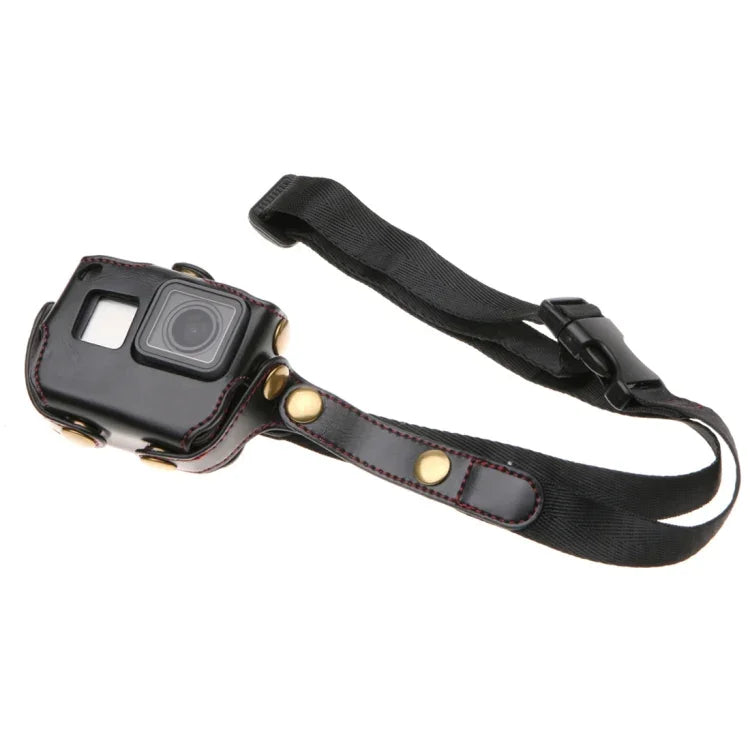 GoPro HERO7 Black /6 /5 PU 皮革保護殼附頸帶與按鈕，PU 皮革（棕色）、PU 皮革（咖啡色）、PU 皮革（黑色）