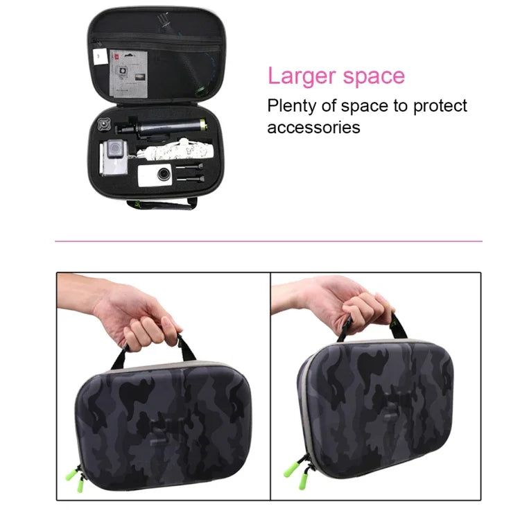 迷彩圖案EVA防震防水便攜收納盒，適用GoPro、Insta360、DJI及其他運動相機配件，尺寸：27cm x 19cm x 7cm