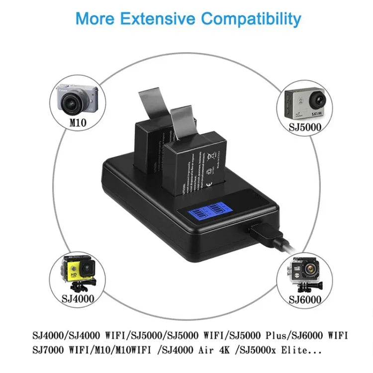 SJCAM SJ7000 / SJ6000 / SJ5000 / SJ4000 電池 LCD 雙電池充電器，顯示充電容量，適用 SJCAM SJ7000