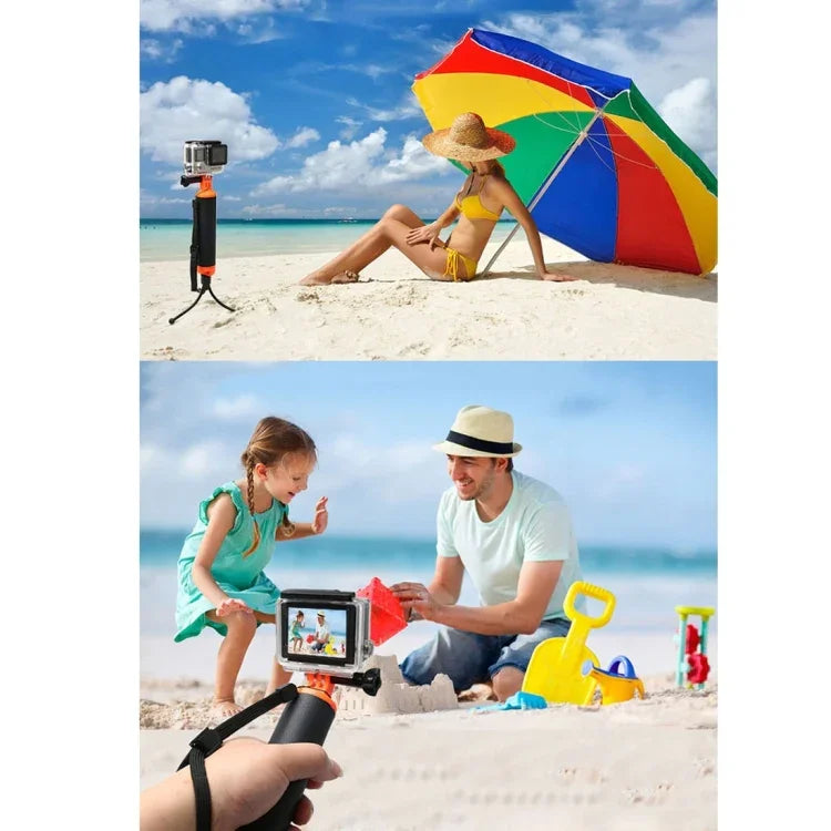 浮動手柄握把附三腳架支架與可調防丟掛繩，適用 GoPro、Insta360、DJI 及其他運動相機，三腳架支架