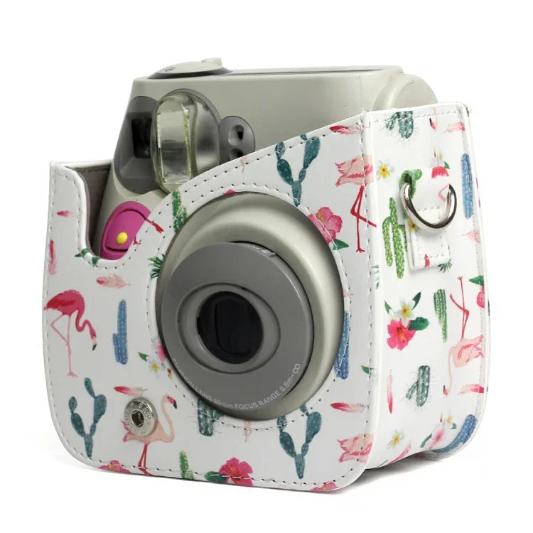 火烈鳥仙人掌圖案PU皮革保護相機包，適用FUJIFILM Instax Mini 7S / 7C相機，火烈鳥仙人掌