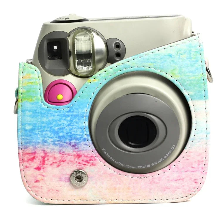 彩虹油畫圖案 PU 皮革保護相機包，適用於 FUJIFILM Instax Mini 7S / 7C 相機，彩虹油畫
