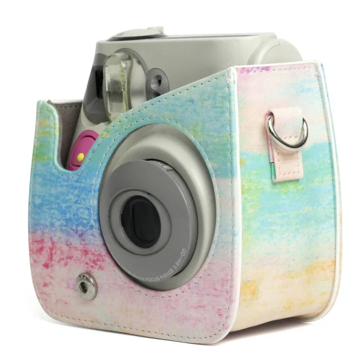 彩虹油畫圖案 PU 皮革保護相機包，適用於 FUJIFILM Instax Mini 7S / 7C 相機，彩虹油畫