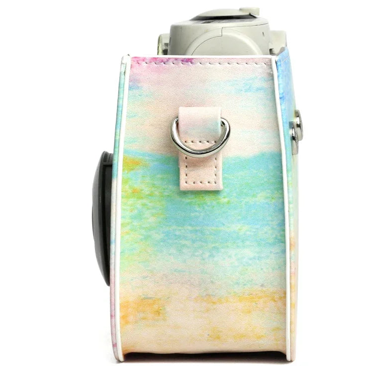 彩虹油畫圖案 PU 皮革保護相機包，適用於 FUJIFILM Instax Mini 7S / 7C 相機，彩虹油畫