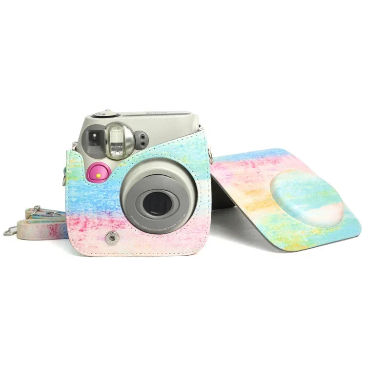 彩虹油畫圖案 PU 皮革保護相機包，適用於 FUJIFILM Instax Mini 7S / 7C 相機，彩虹油畫