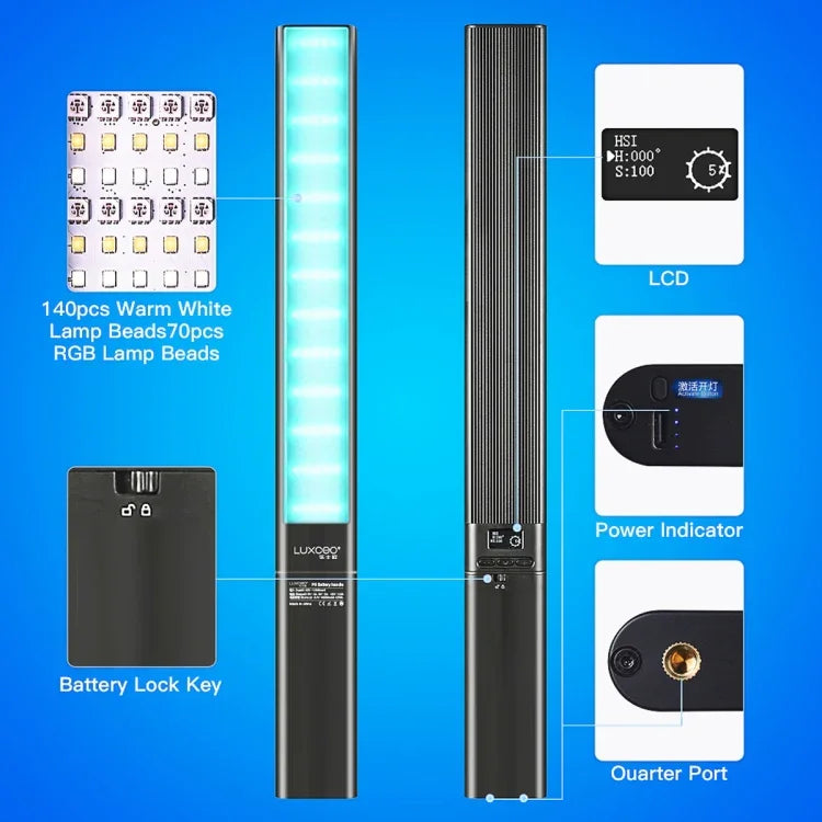 LUXCeO P6 RGB 彩色照片 LED 棒視頻燈 手持 APP 控制 全彩 LED 補光燈，P6