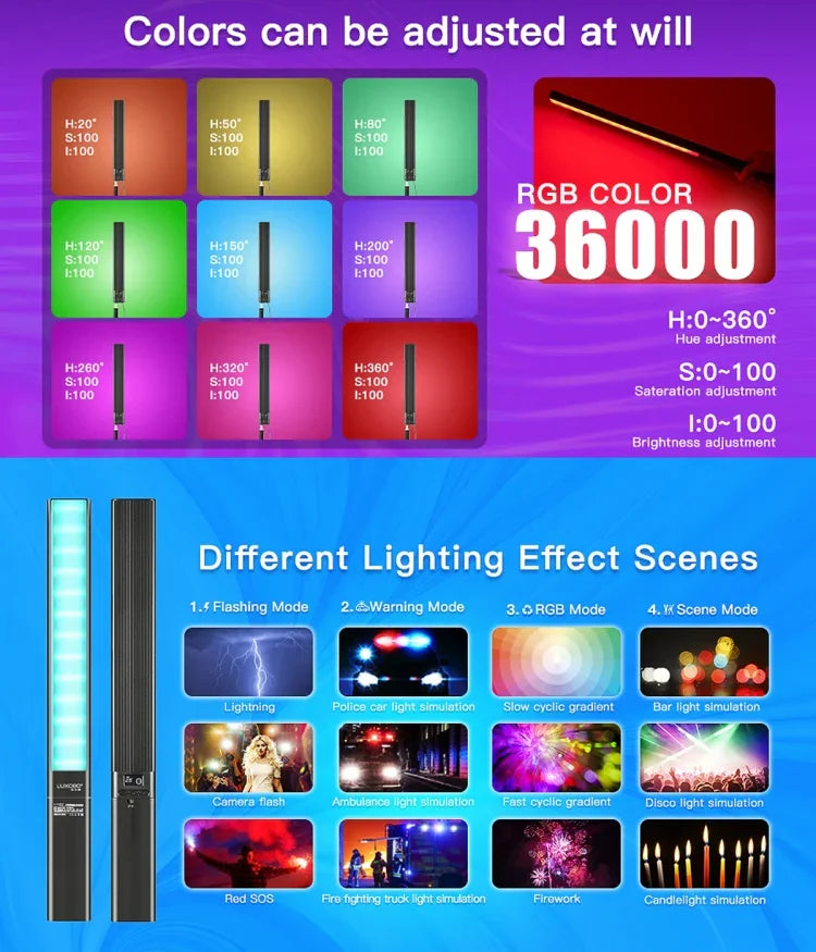 LUXCeO P6 RGB 彩色照片 LED 棒視頻燈 手持 APP 控制 全彩 LED 補光燈，P6
