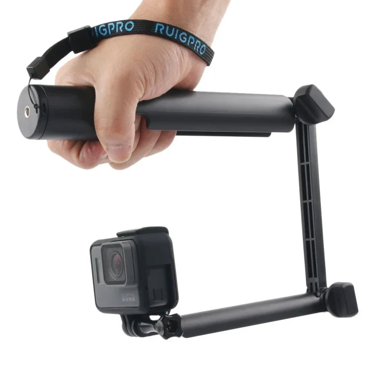 3向單腳架 + 魔術支架自拍棒，適用 GoPro、Insta360、DJI 及其他運動相機，長度：24.5-63公分，長度：24.5-63公分（黑色）