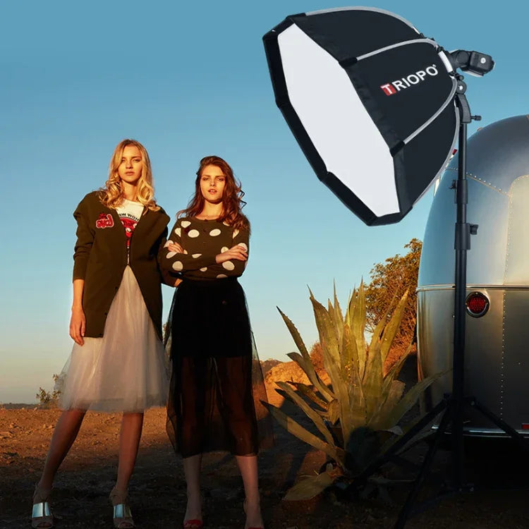 TRIOPO KS55 55 公分 Speedlite 閃光燈八角形拋物線柔光箱擴散器，帶支架手柄，KS55