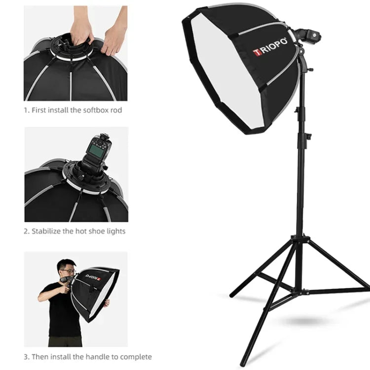 TRIOPO KS55 55 公分 Speedlite 閃光燈八角形拋物線柔光箱擴散器，帶支架手柄，KS55