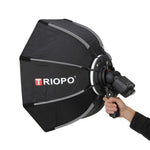 TRIOPO KS90 90公分圓頂型閃光燈八角拋物線柔光箱擴散器，附支架手把，適用於閃光燈，KS90