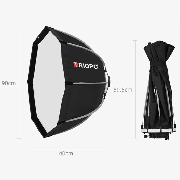 TRIOPO KS90 90公分圓頂型閃光燈八角拋物線柔光箱擴散器，附支架手把，適用於閃光燈，KS90