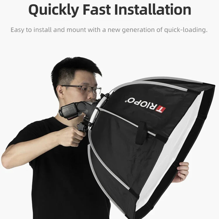 TRIOPO KS90 90公分圓頂型閃光燈八角拋物線柔光箱擴散器，附支架手把，適用於閃光燈，KS90