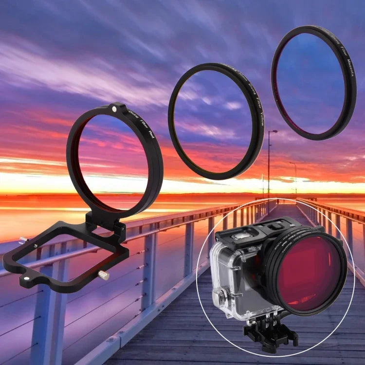58mm 黃色+紅色+紫色潛水鏡頭濾鏡，適用於GoPro HERO7 Black/6/5，58mm 三色潛水鏡頭
