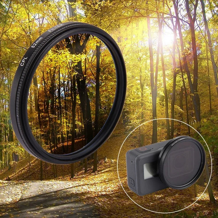 52mm 3合1 圓形 CPL 偏光鏡濾鏡，附蓋，適用於 GoPro HERO7 Black/6 /5，52mm CPL 偏光鏡
