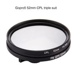 52mm 3合1 圓形 CPL 偏光鏡濾鏡，附蓋，適用於 GoPro HERO7 Black/6 /5，52mm CPL 偏光鏡