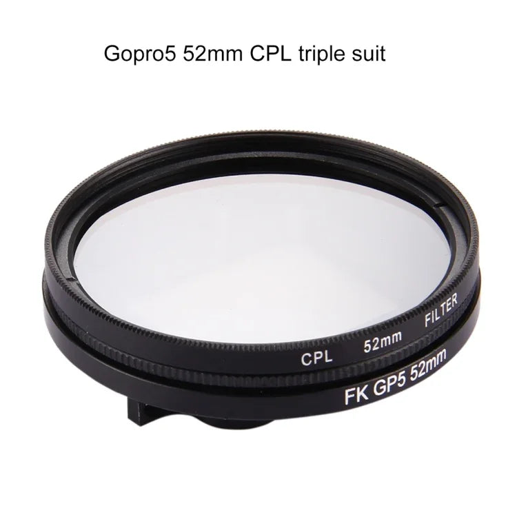 52mm 3合1 圓形 CPL 偏光鏡濾鏡，附蓋，適用於 GoPro HERO7 Black/6 /5，52mm CPL 偏光鏡