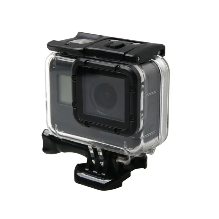 適用於 GoPro HERO6 /5 防水外殼保護套 + 帶扣空心背蓋 基本支架與螺絲，防水外殼