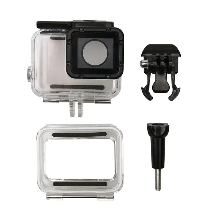 適用於 GoPro HERO6 /5 防水外殼保護套 + 帶扣空心背蓋 基本支架與螺絲，防水外殼